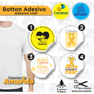 Etiqueta Adesiva - Botton - Setembro Amarelo Vinil Leitoso + Recorte    Corte Redondo 